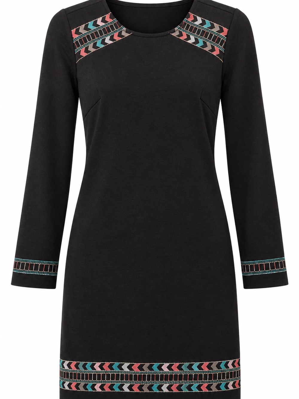 Wrangler Aztec Embroidered Long Sleeve Shift Dress Tribal Black Western Small
